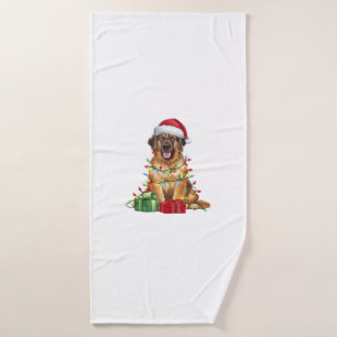 Xmas Lighting Santa Hat Leonberger Dog Christmas  Bath Towel