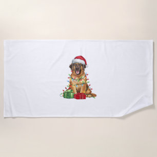 Xmas Lighting Santa Hat Leonberger Dog Christmas Beach Towel