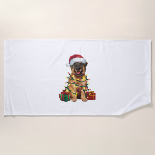 Xmas Lighting Santa Hat Leonberger Dog Christmas _ Beach Towel
