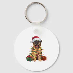 Xmas Lighting Santa Hat Leonberger Dog Christmas _ Key Ring