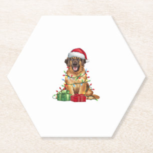 Xmas Lighting Santa Hat Leonberger Dog Christmas  Paper Coaster