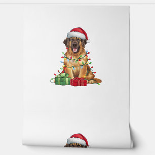 Xmas Lighting Santa Hat Leonberger Dog Christmas Wallpaper