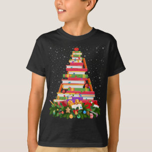 Xmas Lighting Santa Hat Librarian Book Christmas T T-Shirt