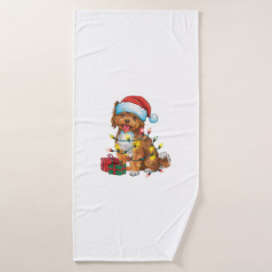 Xmas Lighting Santa Hat Lowchen Dog Christmas  Bath Towel