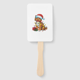 Xmas Lighting Santa Hat Lowchen Dog Christmas Hand Fan