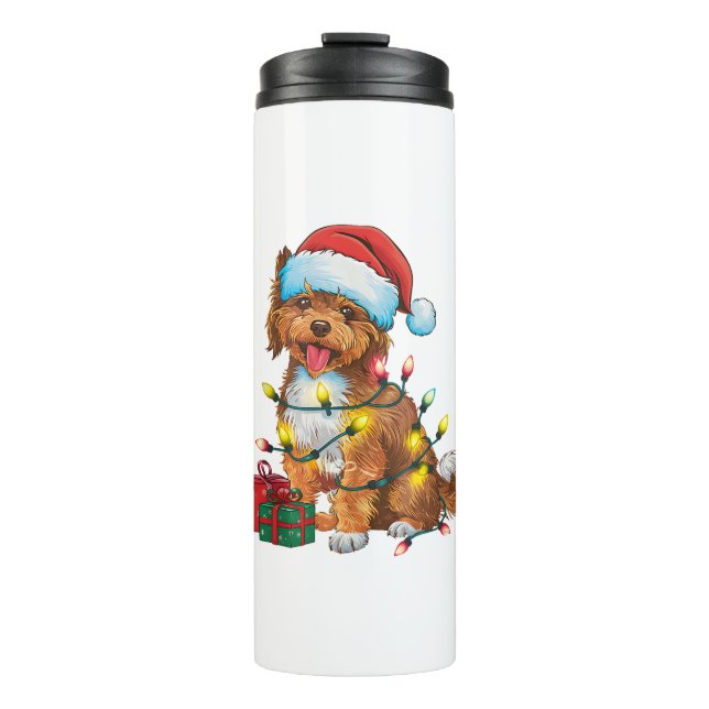 Xmas Lighting Santa Hat Lowchen Dog Christmas  Thermal Tumbler (Front)
