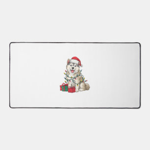 Xmas Lighting Santa Hat Malamute Dog Christmas _2 Desk Mat