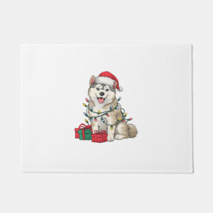 Xmas Lighting Santa Hat Malamute Dog Christmas _2 Doormat