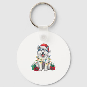 Xmas Lighting Santa Hat Malamute Dog Christmas Key Ring