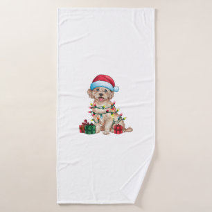 Xmas Lighting Santa Hat Maltese Dog Christmas  Bath Towel