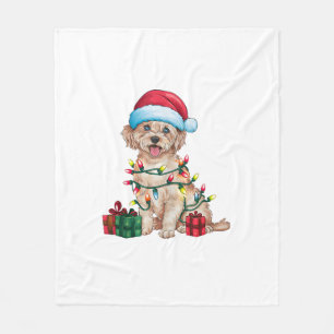Xmas Lighting Santa Hat Maltese Dog Christmas  Fleece Blanket