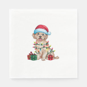 Xmas Lighting Santa Hat Maltese Dog Christmas Napkin