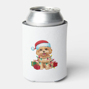 Xmas Lighting Santa Hat Maltipoo Dog Christmas  Can Cooler