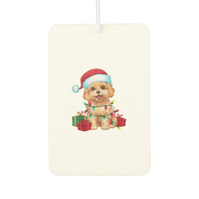 Xmas Lighting Santa Hat Maltipoo Dog Christmas  Car Air Freshener (Front)