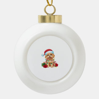Xmas Lighting Santa Hat Maltipoo Dog Christmas Ceramic Ball Christmas Ornament