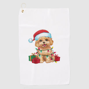 Xmas Lighting Santa Hat Maltipoo Dog Christmas Golf Towel