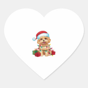 Xmas Lighting Santa Hat Maltipoo Dog Christmas  Heart Sticker