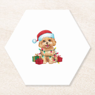 Xmas Lighting Santa Hat Maltipoo Dog Christmas  Paper Coaster