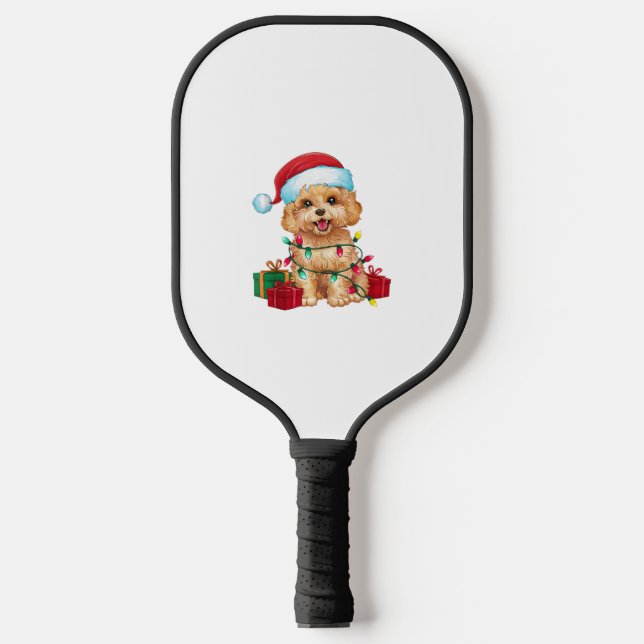 Xmas Lighting Santa Hat Maltipoo Dog Christmas  Pickleball Paddle (Front)