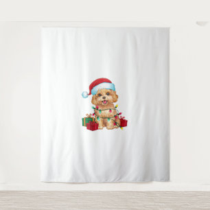 Xmas Lighting Santa Hat Maltipoo Dog Christmas Tapestry