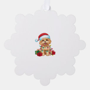 Xmas Lighting Santa Hat Maltipoo Dog Christmas Tree Decoration Card