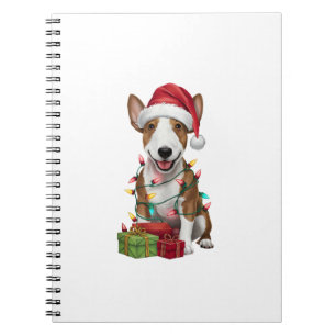 Xmas Lighting Santa Hat Miniature Bull Terrier Dog Notebook