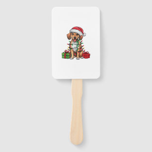 Xmas Lighting Santa Hat Mountain Cur Dog Christmas Hand Fan