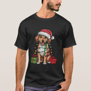 Xmas Lighting Santa Hat Mountain Cur Dog Christmas T-Shirt