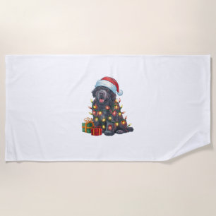 Xmas Lighting Santa Hat Newfoundland Dog Christmas Beach Towel
