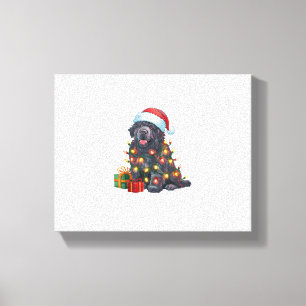 Xmas Lighting Santa Hat Newfoundland Dog Christmas Canvas Print