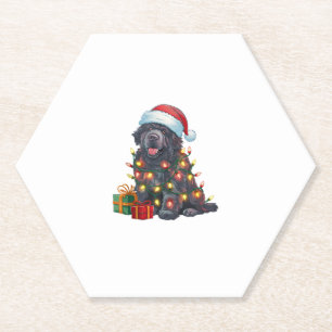 Xmas Lighting Santa Hat Newfoundland Dog Christmas Paper Coaster