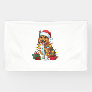 Xmas Lighting Santa Hat Norwegian Elkhound Dog Chr Banner
