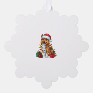 Xmas Lighting Santa Hat Norwegian Elkhound Dog Chr Tree Decoration Card
