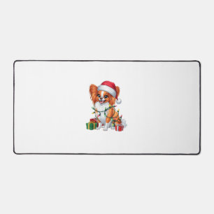 Xmas Lighting Santa Hat Papillon Dog Christmas _1 Desk Mat