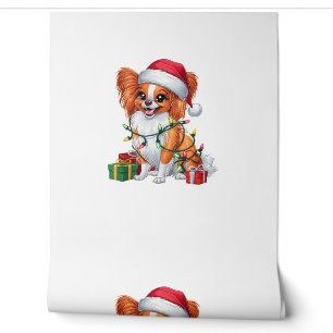 Xmas Lighting Santa Hat Papillon Dog Christmas _1 Wallpaper