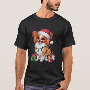 Xmas Lighting Santa Hat Papillon Dog Christmas T-Shirt