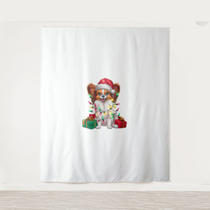 Xmas Lighting Santa Hat Papillon Dog Christmas  Tapestry