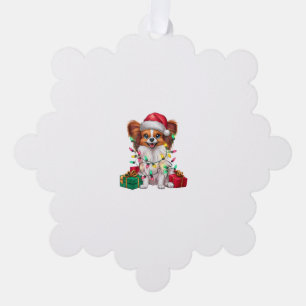 Xmas Lighting Santa Hat Papillon Dog Christmas Tree Decoration Card