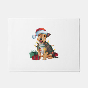 Xmas Lighting Santa Hat Patterdale Terrier Dog Chr Doormat