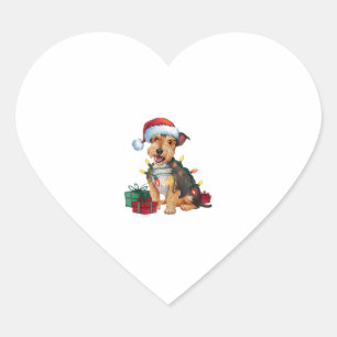 Xmas Lighting Santa Hat Patterdale Terrier Dog Chr Heart Sticker