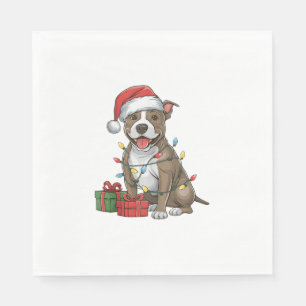 Xmas Lighting Santa Hat Pitbull Terrier Dog Christ Napkin