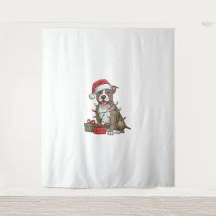 Xmas Lighting Santa Hat Pitbull Terrier Dog Christ Tapestry