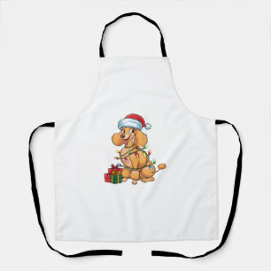 Xmas Lighting Santa Hat Poodle Dog Christmas _1 Apron