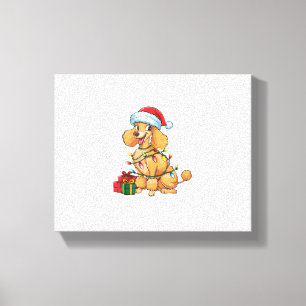 Xmas Lighting Santa Hat Poodle Dog Christmas _1 Canvas Print
