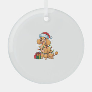 Xmas Lighting Santa Hat Poodle Dog Christmas _1 Glass Tree Decoration