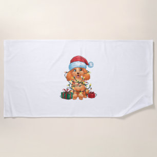 Xmas Lighting Santa Hat Poodle Dog Christmas Beach Towel