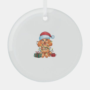 Xmas Lighting Santa Hat Poodle Dog Christmas  Glass Tree Decoration