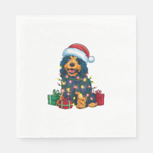 Xmas Lighting Santa Hat Portuguese Water Dog Chris Napkin