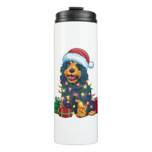 Xmas Lighting Santa Hat Portuguese Water Dog Chris Thermal Tumbler