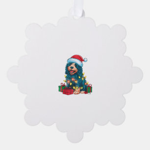 Xmas Lighting Santa Hat Portuguese Water Dog Chris Tree Decoration Card